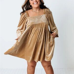 BOUTIQUE Yellow Velvet Long Sleeve Babydoll Dress